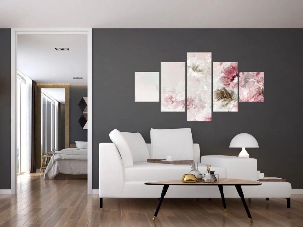 Obraz - Malowanie różowych kwiatów (125x70 cm)
