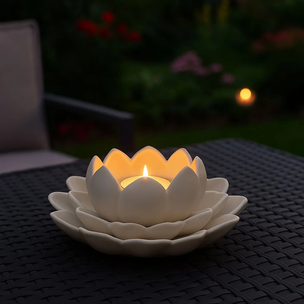 Świecznik na tealight kwiat lotosu z porcelany, 12,5 x 13 x 6,5 cm