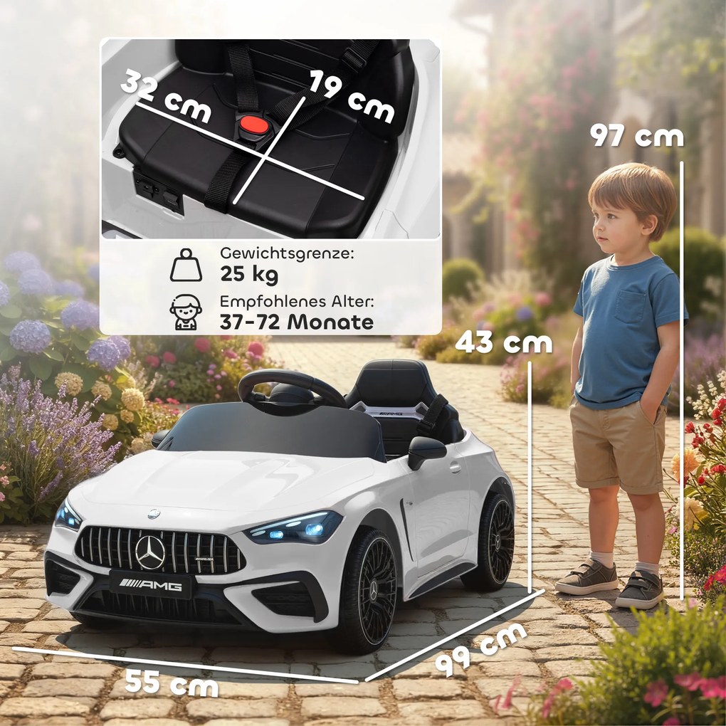 AIYAPLAY Dziecięcy samochód elektryczny, design Mercedes, silniki 12V, pilot, światła LED, muzyka, dla dzieci 3-6 lat, Biały
