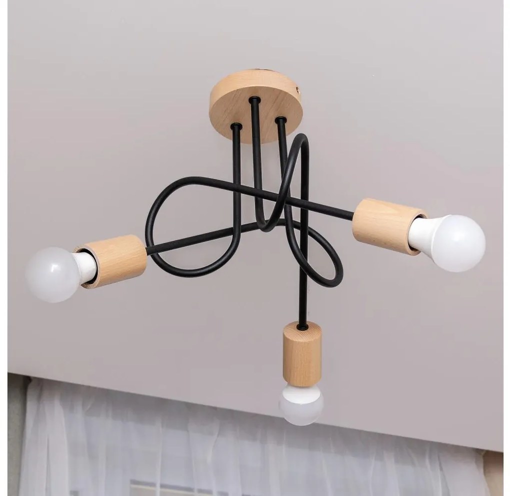 Lampa sufitowa natynkowa OXFORD 3xE27/15W/230V sosna/czarny
