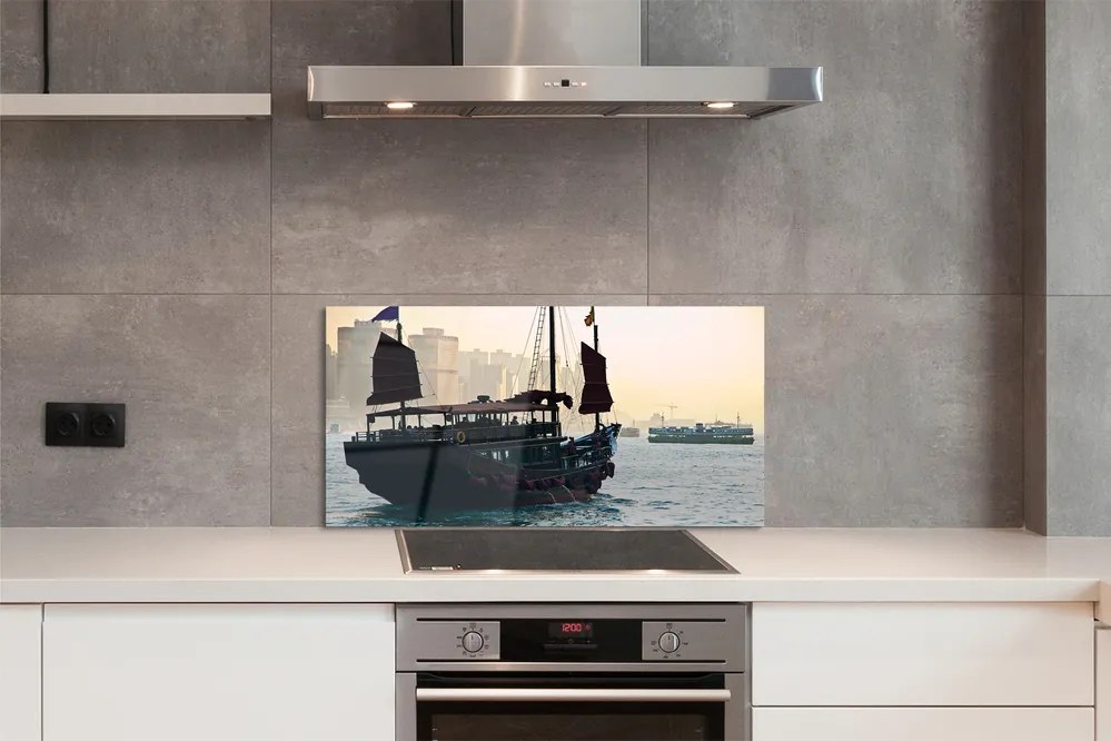 Szkło do Kuchni na Ścianę Statek u Wybrzeży Miasta