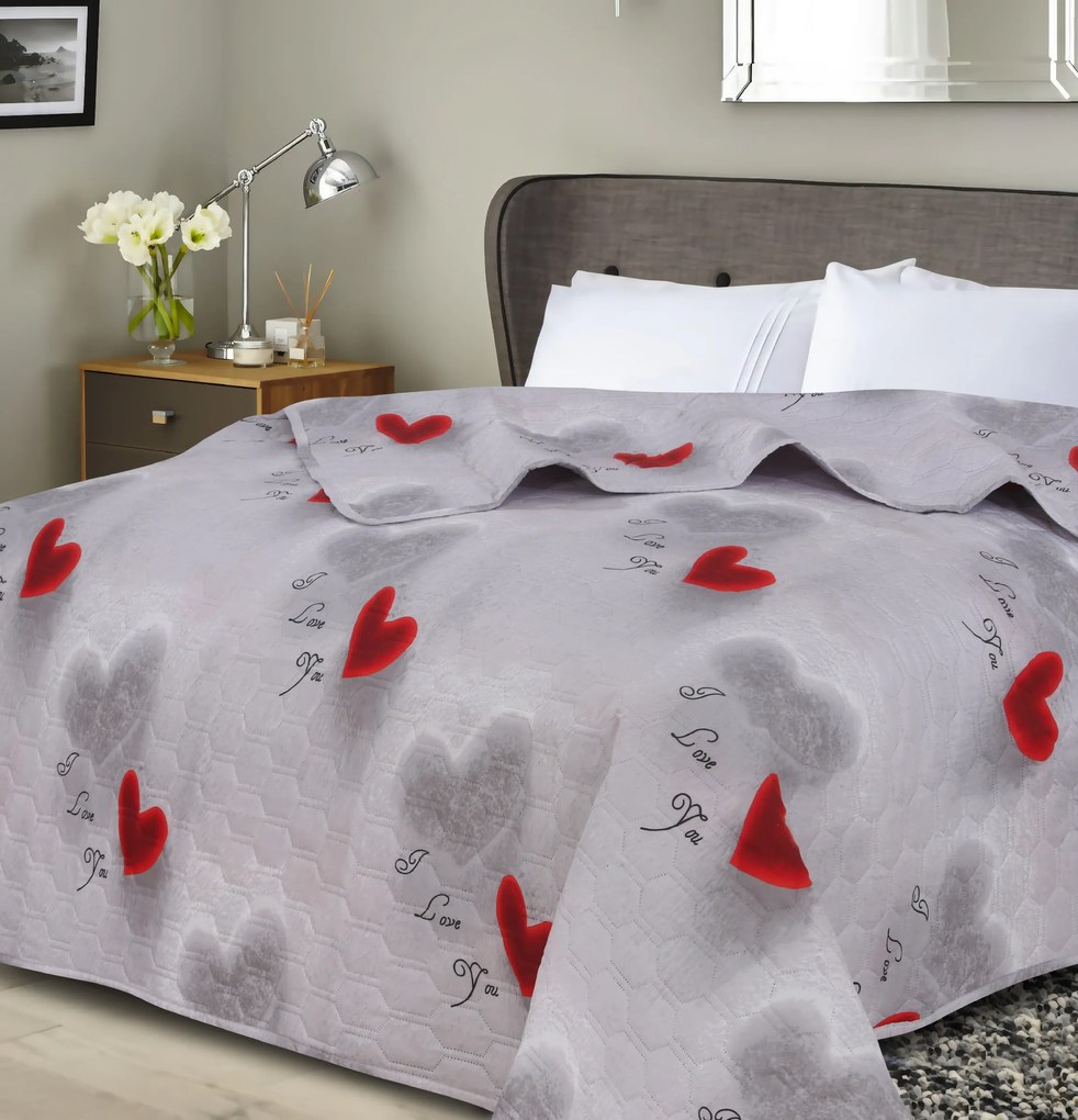 Narzuta na łóżko HEARTIZIA HEXAGON, jasnoszara Rozmiar: 170 x 210 cm