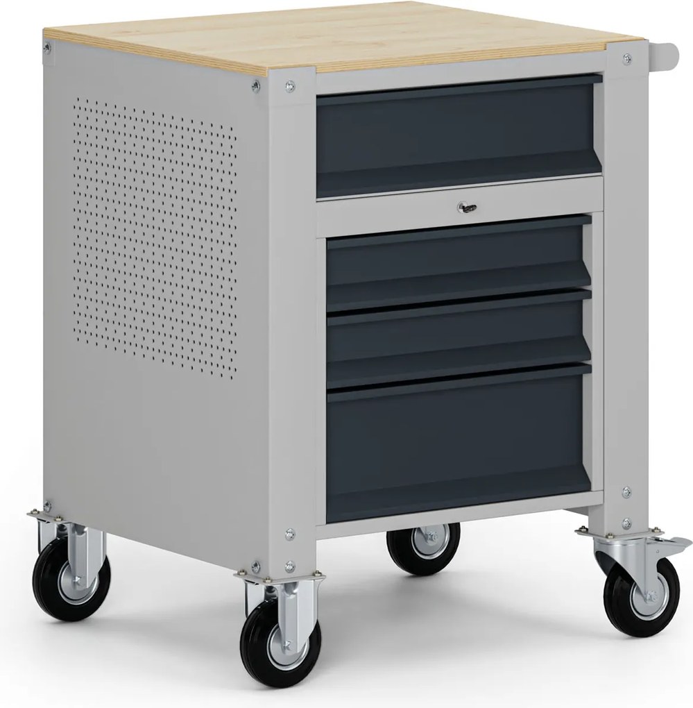 Mobilny kontener G9, 4 szuflady, 675 x 595 x 865-1130 mm, szary/grafitowy