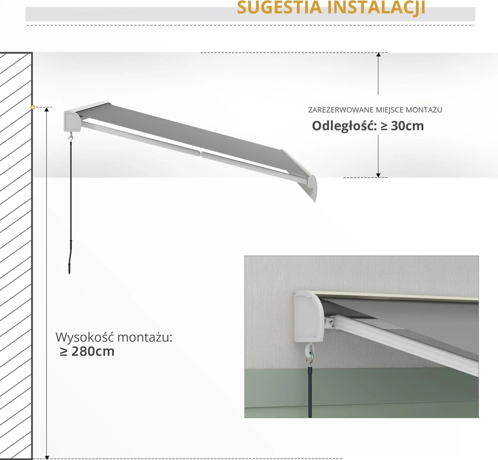 Outsunny Markiza, elektryczna/ręczna wysuwana, pełna kasetonowa, pilot zdalnego sterowania, rama aluminiowa, 3 x 2,5 m, Jasnoszary