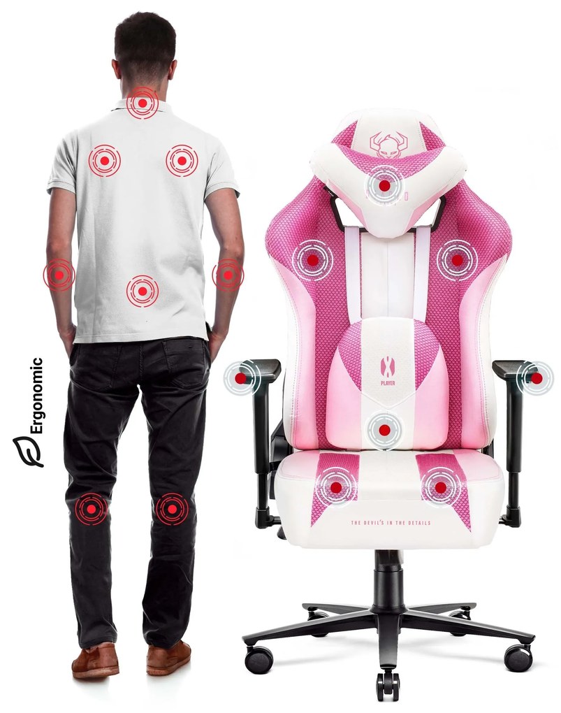 Materiałowy fotel gamingowy Diablo X-Player 2.0 Normal Size, Marshmallow Pink