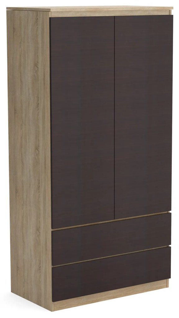 Szafa 90cm Garderoba z 2 szufladami i wieszakiem LUNA Dąb Sonoma/Wenge