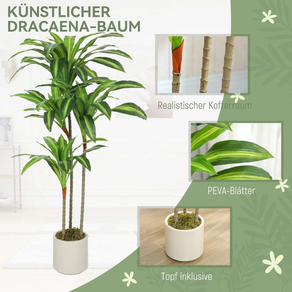 HOMCOM Sztuczne drzewo dracena 120 cm z giętkimi pniami i białą donicą do salonu sypialni biura | Aosom PL