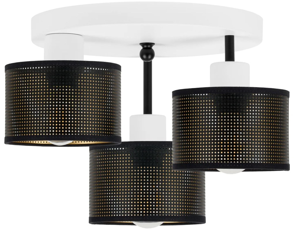 Lampa sufitowa biała trzypunktowa z czarnymi abażurami B-3030WE-SC E27