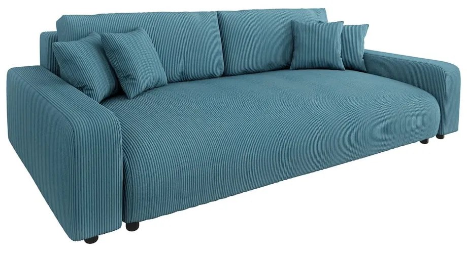 Turkusowa sztruksowa rozkładana sofa ze schowkiem 234 cm Sara – Ropez