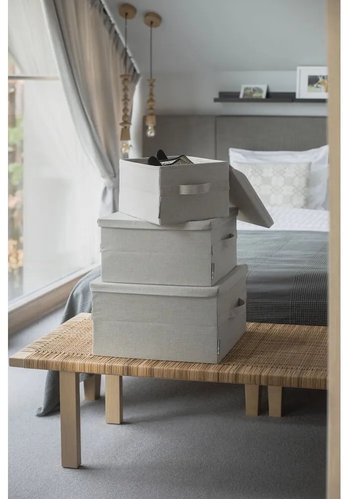 Beżowy tekstylny pojemnik z pokrywką 35x26x19 cm Soft Storage – Bigso