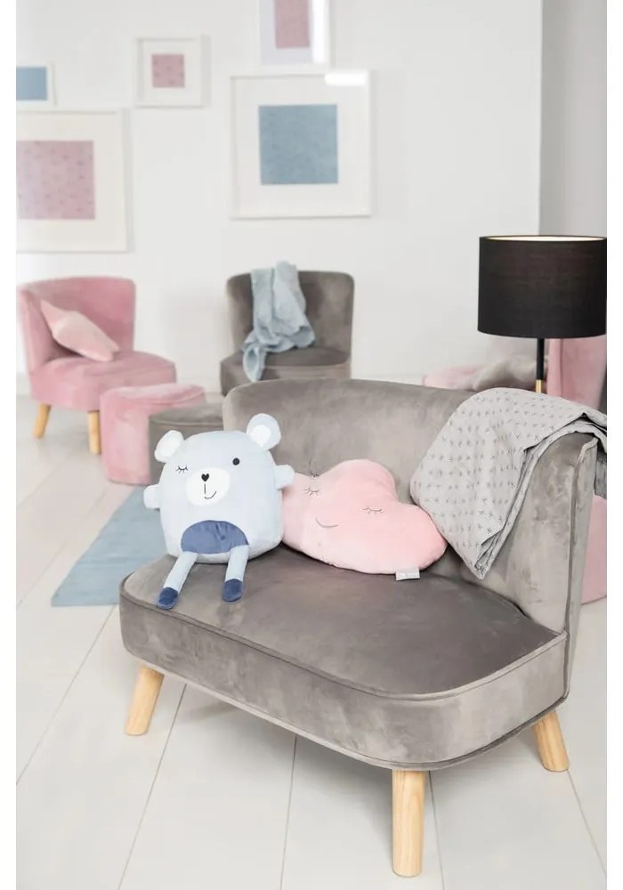 Jasnoszara aksamitna sofa dla dzieci 70 cm Lil Sofa – Roba