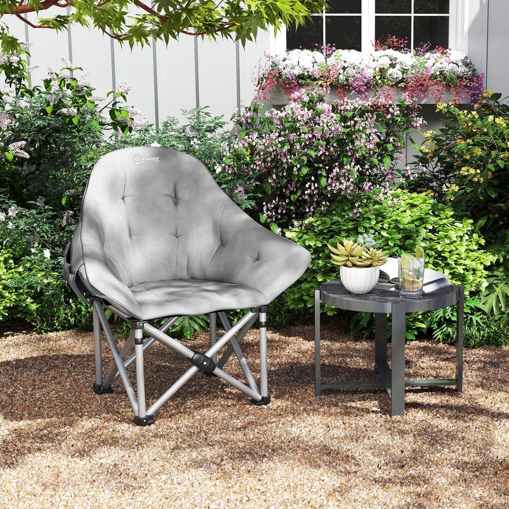 Outsunny Składane krzesło kempingowe z boczną kieszenią, torbą, poduszką do 120kg, Ciemnoszary