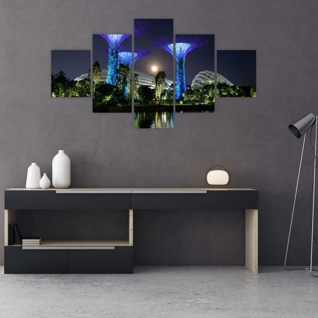 Obraz przedstawiający pełnię księżyca w ogrodach Singapuru (125x70 cm)