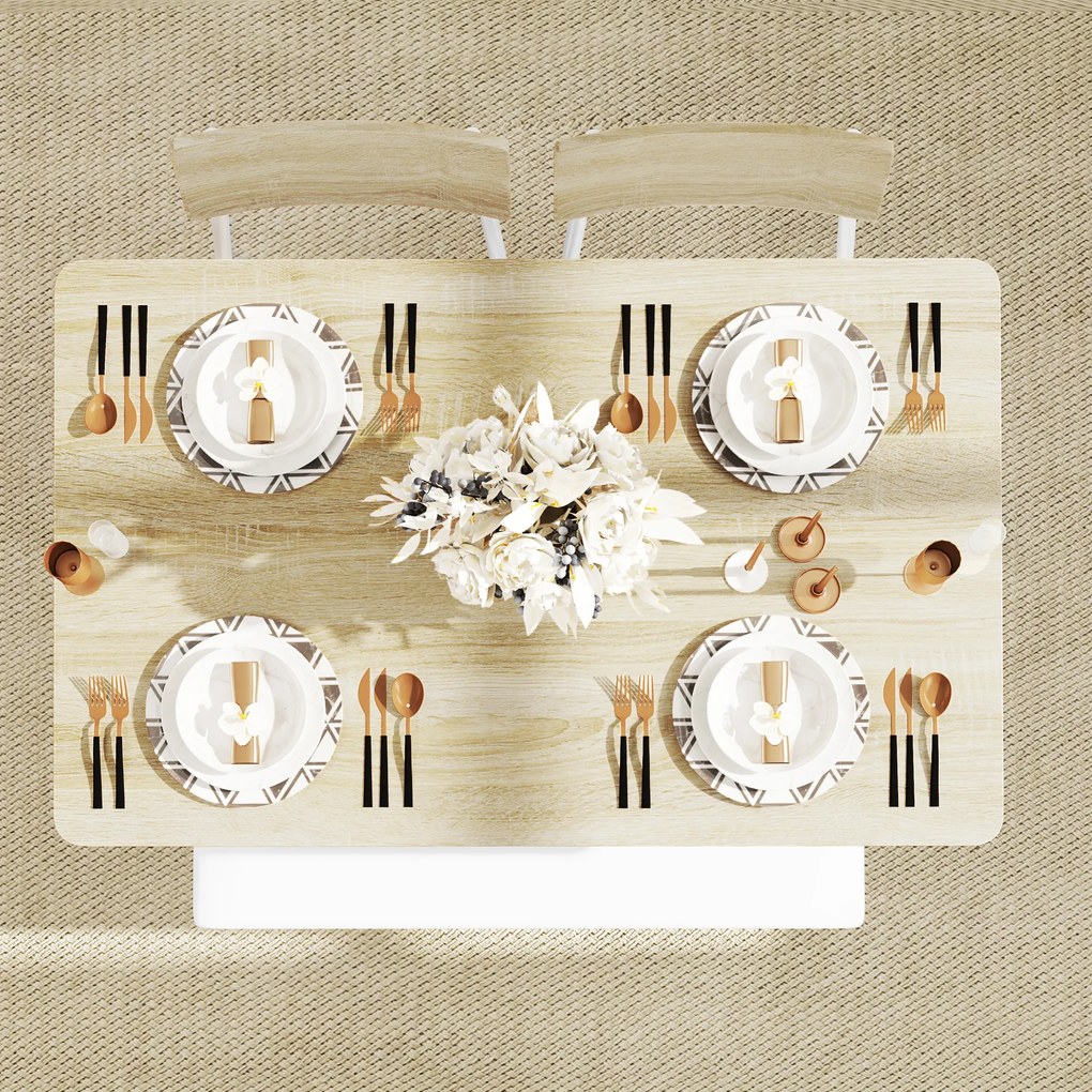 HOMCOM 4-częściowy zestaw stołowy z krzesłami i ławką na 4 osoby, siedzenia tapicerowane, stalowy stelaż, drewno, Biały