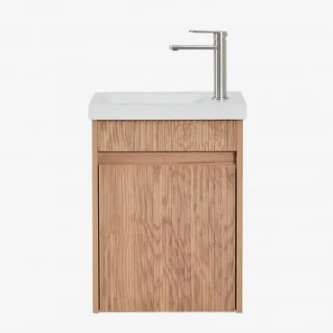 Zestaw Wiszących Mebli Łazienkowych Zintegrowany Z Umywalką Narek Popielaty Brąz & Bezlusterkowiec - Sklum