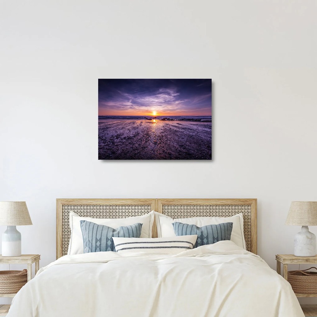 Obraz na szkle - plaża - zachód słońca (70x50 cm)