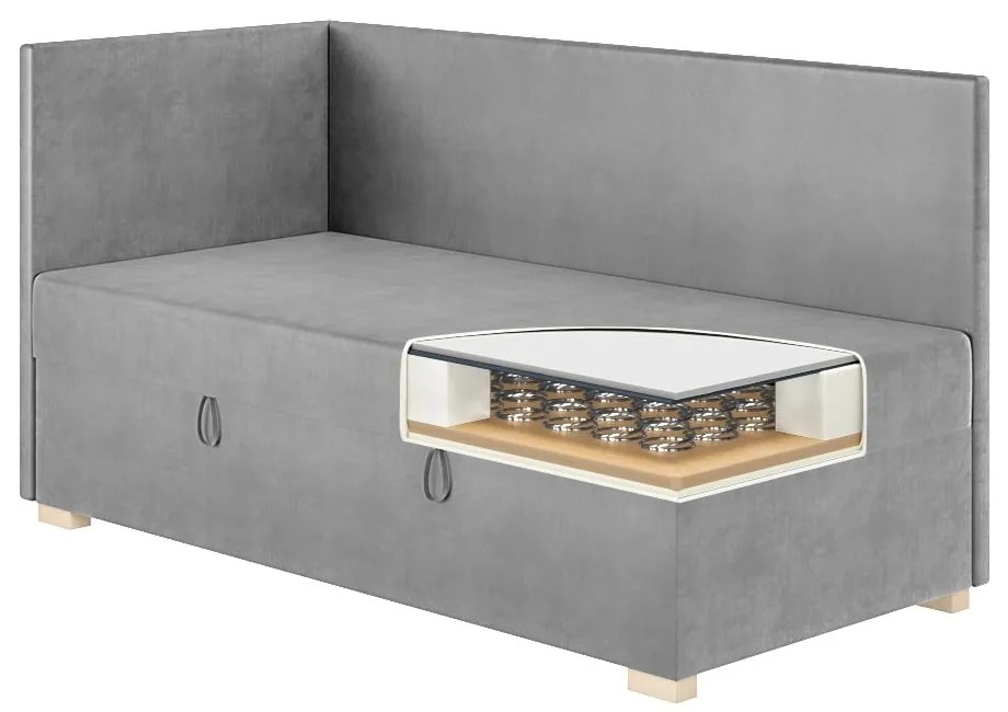 Szare narożne łóżko dziecięce ze schowkiem i materacem 90x200 cm Flexi – Ghado