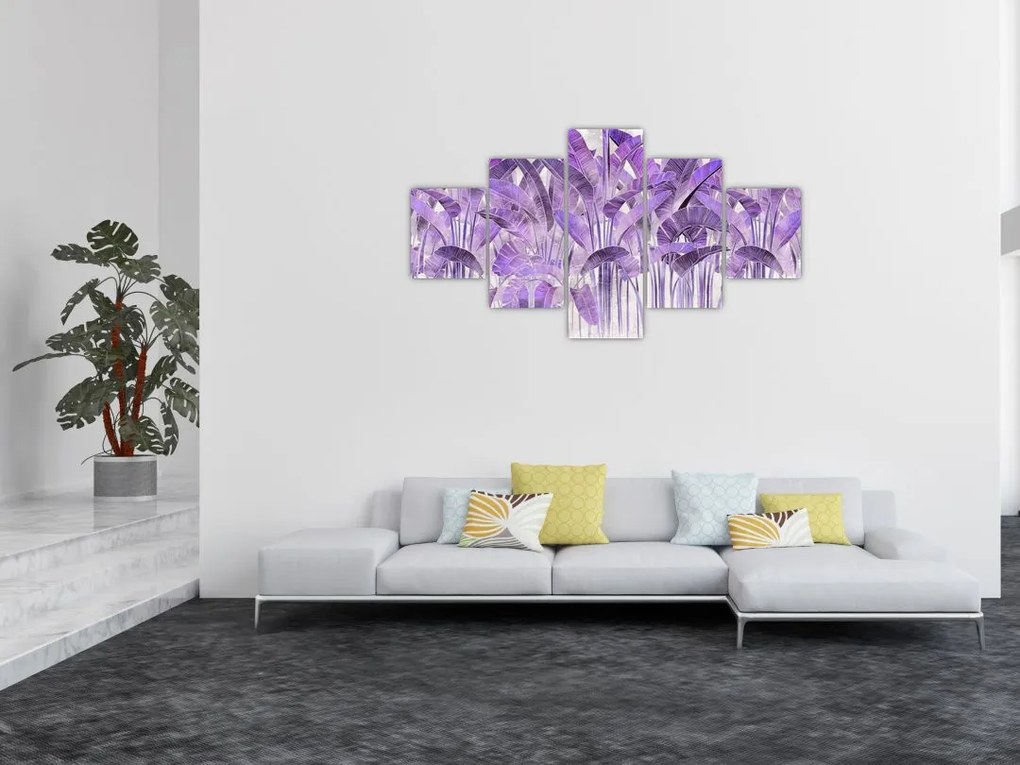 Obraz - Fioletowe liście w gipsie (125x70 cm)