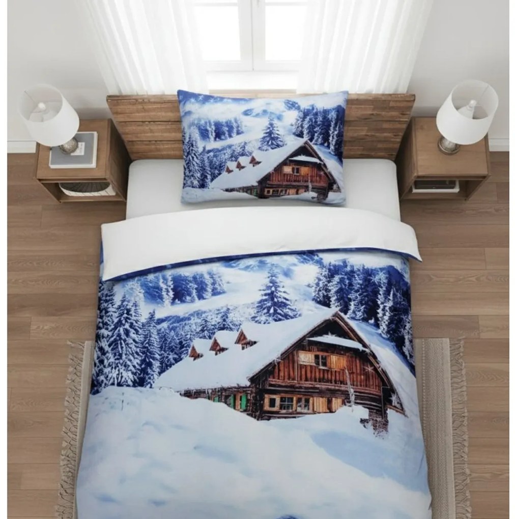 PrzytulneMieszkanie.pl PrzytulneMieszkanie.pl 3D pościel z mikrosatyny WINTER CHALET, białe Rozmiar pościeli: 70 x 90 cm | 140 x 200 cm