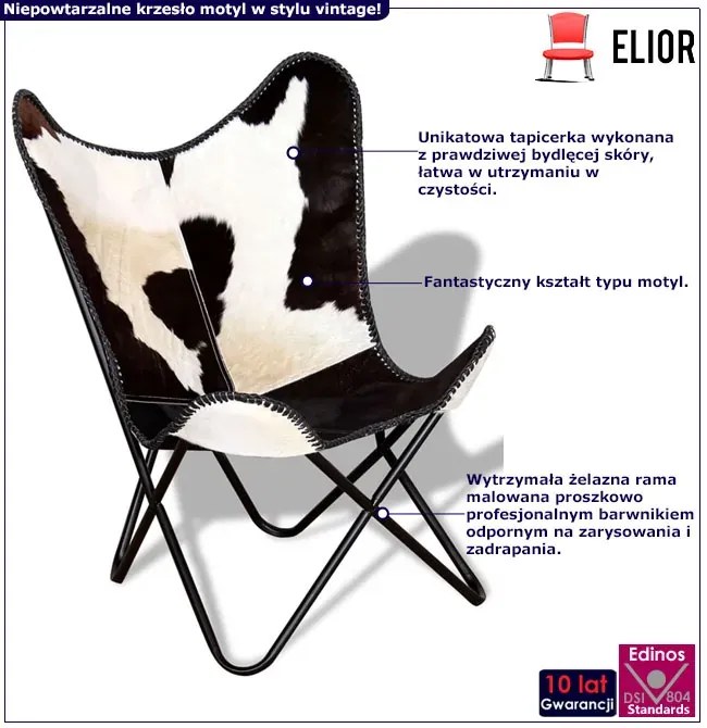 Czarno-biały skórzany fotel butterfly vintage - Curt 4X