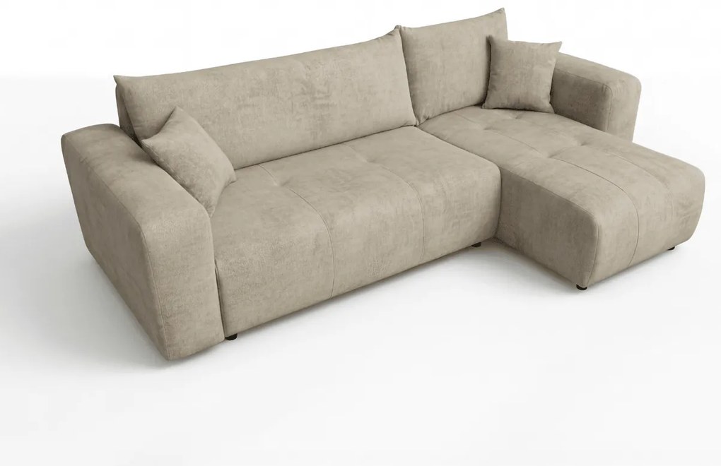 Beżowa rozkładana narożna sofa SORELA, dwustronna + 2 poduszki GRATIS