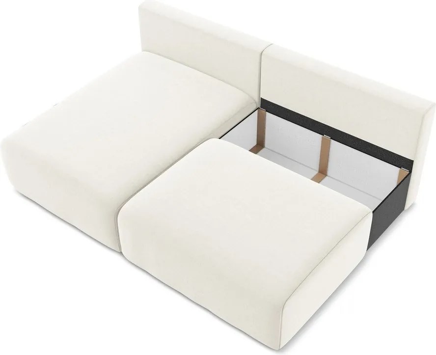 Kremowy aksamitny rozkładany narożnik ze schowkiem (lewostronny/z szezlongiem) Kalena – Makamii