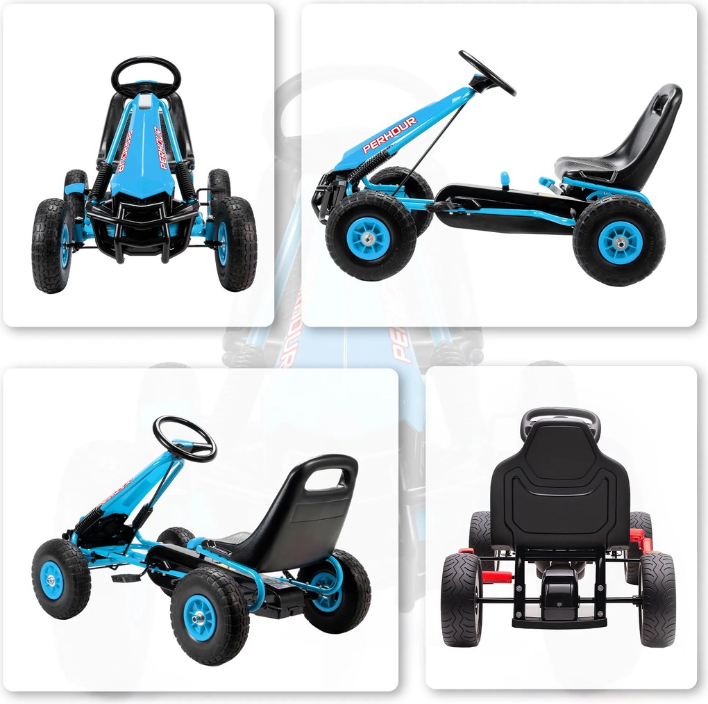 AIYAPLAY Gokart na pedały dla dzieci, regulowane siedzisko, koła EVA, hamulec, sprzęgło, 3-8 lat, niebieski