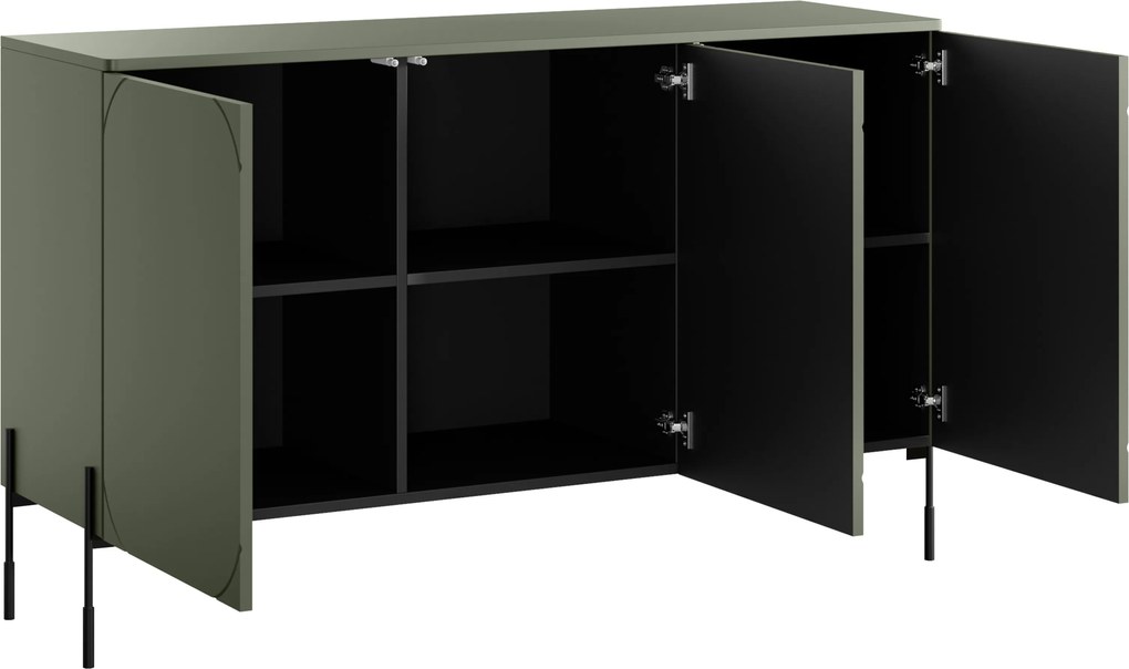 Komoda Sonatia 150 cm trzydrzwiowa - oliwka / nogi czarne