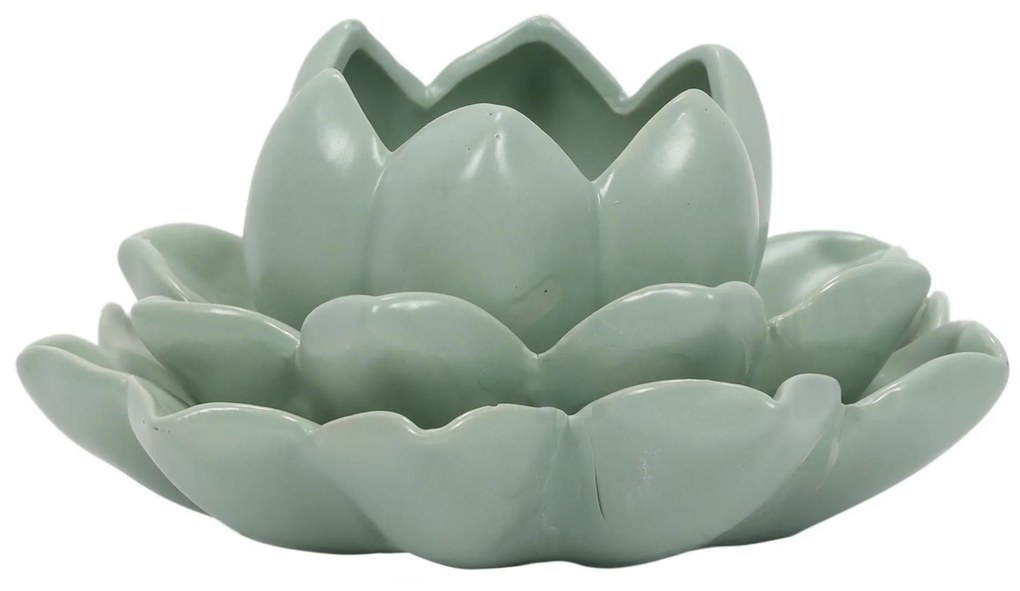 Świecznik na tealight kwiat lotosu z porcelany, 12,5 x 13 x 6,5 cm