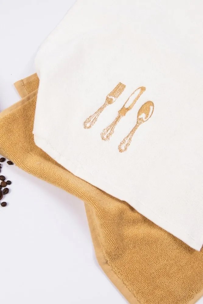 Ręczniki kuchenne HOME, 2 szt Kremowy / Mustard Zestaw (2szt., 40x60 cm)