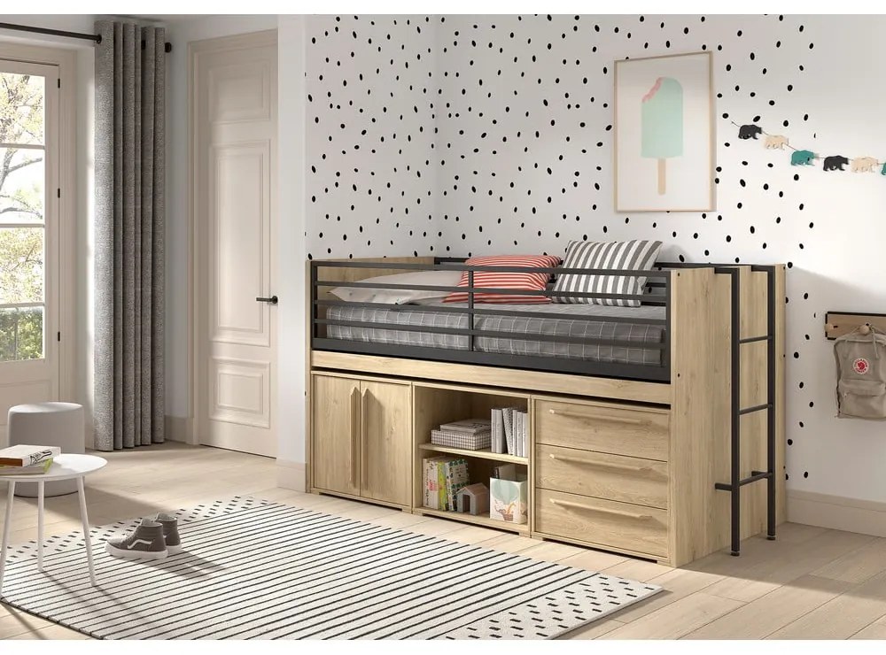 Podwyższone łóżko dziecięce ze schowkiem i stelażem 90x200 cm Sam – Vipack