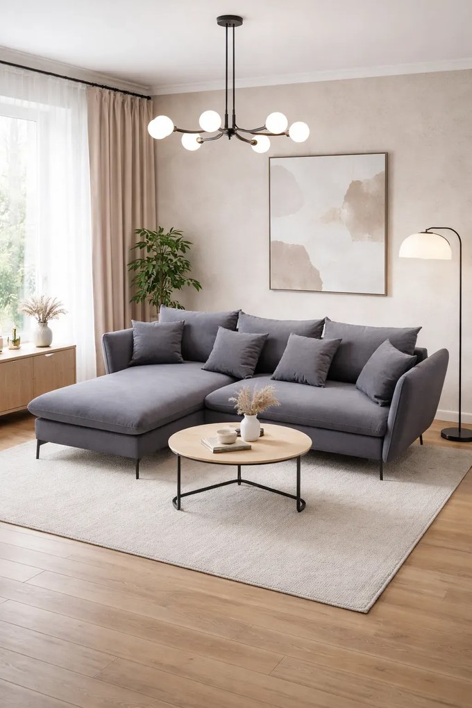 Ciemnografitowa welurowa kanapa narożna rozkładana G0-T39