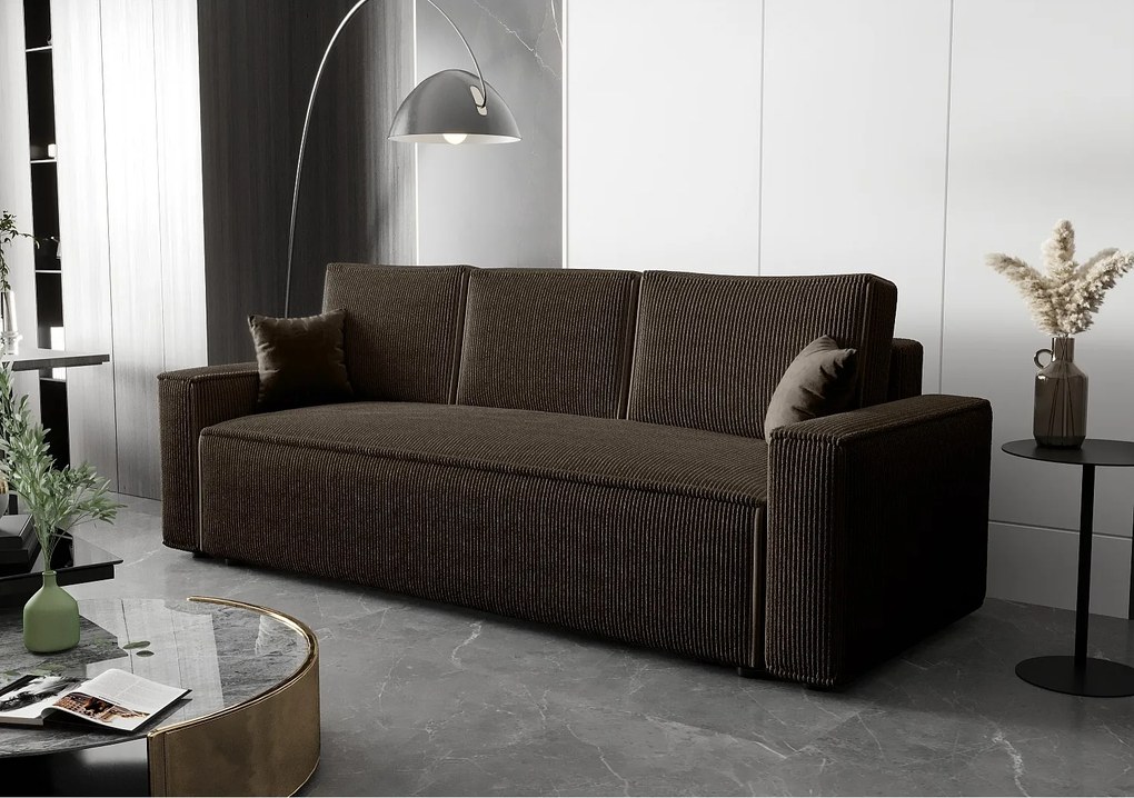 BEDANTE Sofa AMBRO Poso 06 z funkcją spania, ciemnobrązowy, sofa z pojemnikiem, skrzynia na pościel, kanapa do salonu, kanapa, sofa, sofa z funkcją spania
