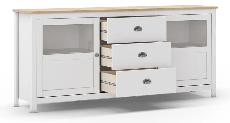Biała niska komoda z litego drewna sosnowego 180x80 cm Misti – Marckeric