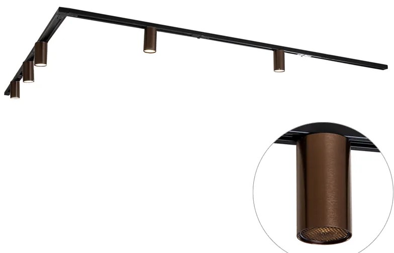 Nowoczesny system oświetlenia szynowego z 5 reflektorami, ciemny brąz, 1-fazowy, GU10, 35 mm - Iconic Ruby