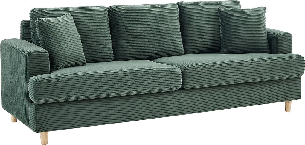 Kanapa 3-osobowa z zielonego weluru sztruksowego YOCABA