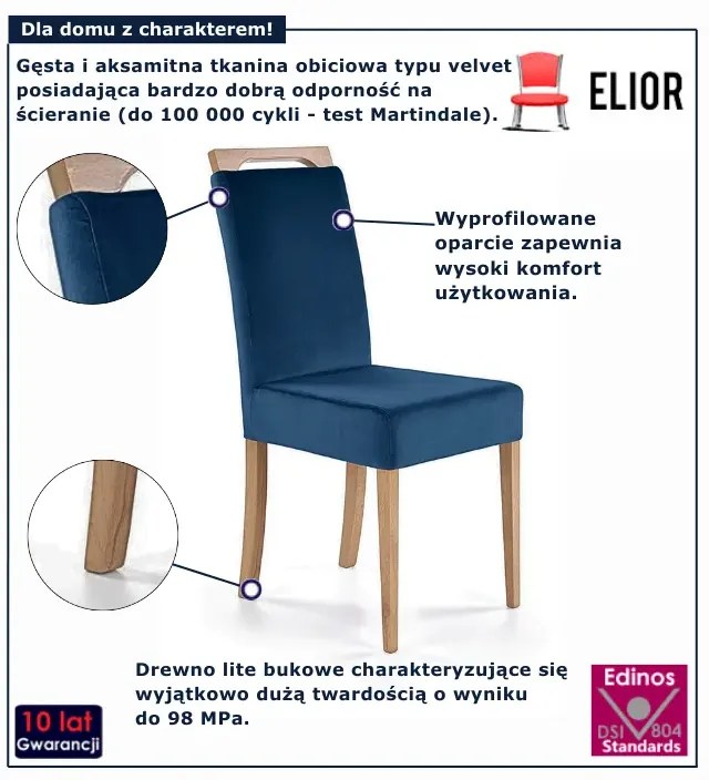Granatowe nowoczesne krzesło welurowe K9-N76