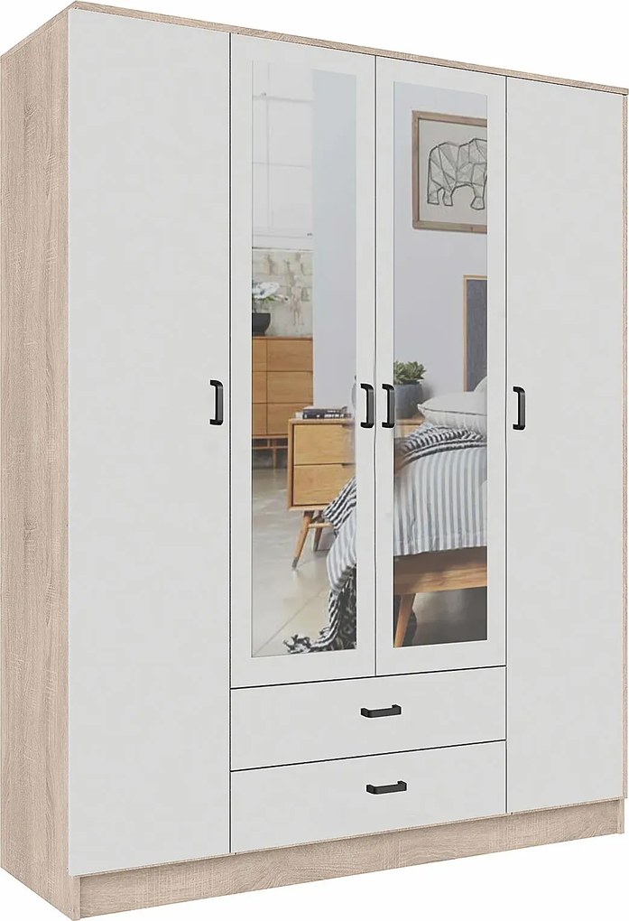 Czterodrzwiowa szafa uchylna dąb sonoma + biały W3-F40