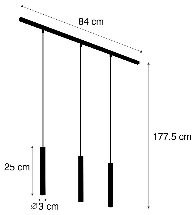 Nowoczesny system oświetlenia szynowego Slimline Keno z 3 czarnymi lampami wiszącymi 1-fazowymi Nowoczesny Oswietlenie wewnetrzne