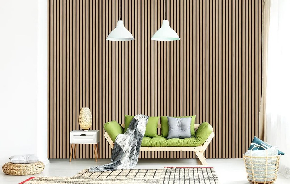 Drewniany panel akustyczny, 2400 x 600 mm, B2BP006, dąb bejcowany