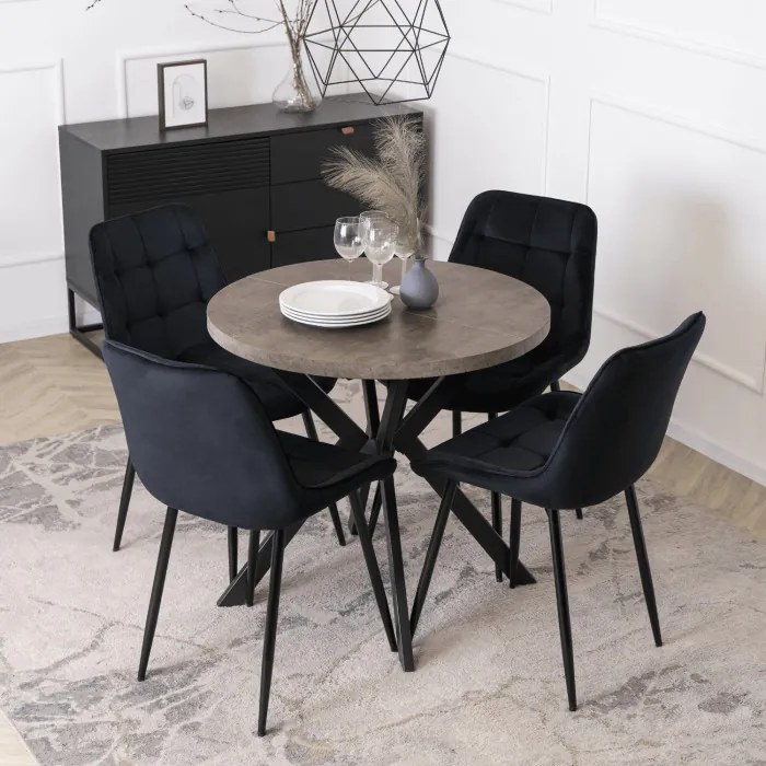 Stół Okrągły Rozkładany DORIAN 80-160 cm Beton/Czarny Nowoczesny Loft