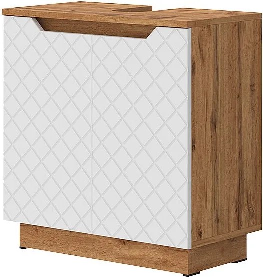 Szafka pod umywalkę dąb/biały ze strukturą płytek 59.8x32x62.1 lotta