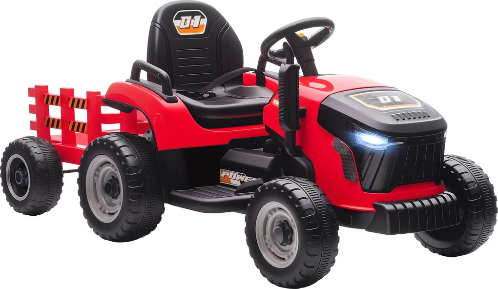 AIYAPLAY Elektryczny traktor dla dzieci, traktor na siedzenie z pilotem, miękki start, dla dzieci w wieku 3-8 lat, Czerwony | Aosom PL