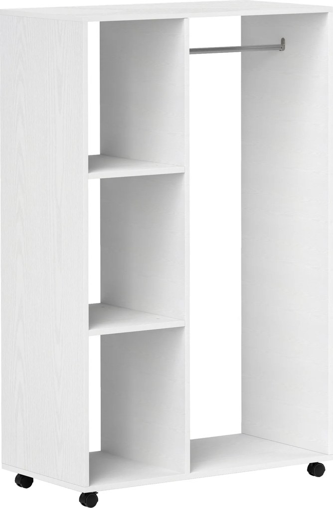 HOMCOM Szafa na Kółkach, Mobilna Garderoba, Szafa Garderobiana, Ruchoma Szafa na Ubrania, 80 x 40 x 128 cm, Biały