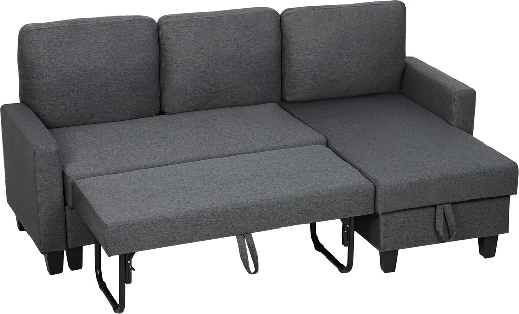 HOMCOM Narożnik z funkcją spania i pojemnikiem w kształcie L Sofa z chaiselongue, regulowane oparcie do salonu | Aosom PL