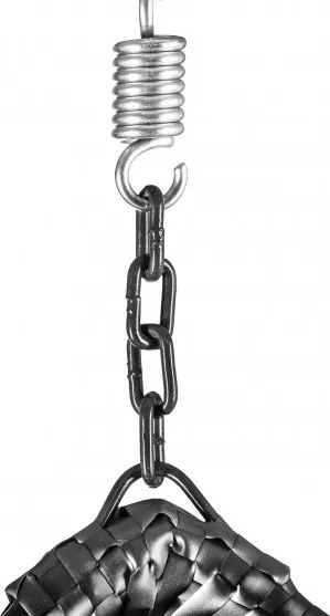 Czarne wiszące krzesło KOKON bez stojaka, jasnozielona poduszka ze wzorem