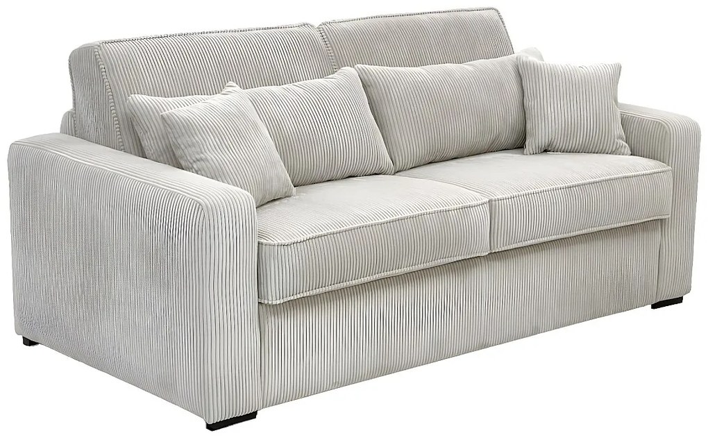 Kanapa 4 osobowa rozkładana typu express z beżowego sztruksu - Miejsce do spania z szerokimi listewkami 160 cm - Materac 16 cm - MONDOVI