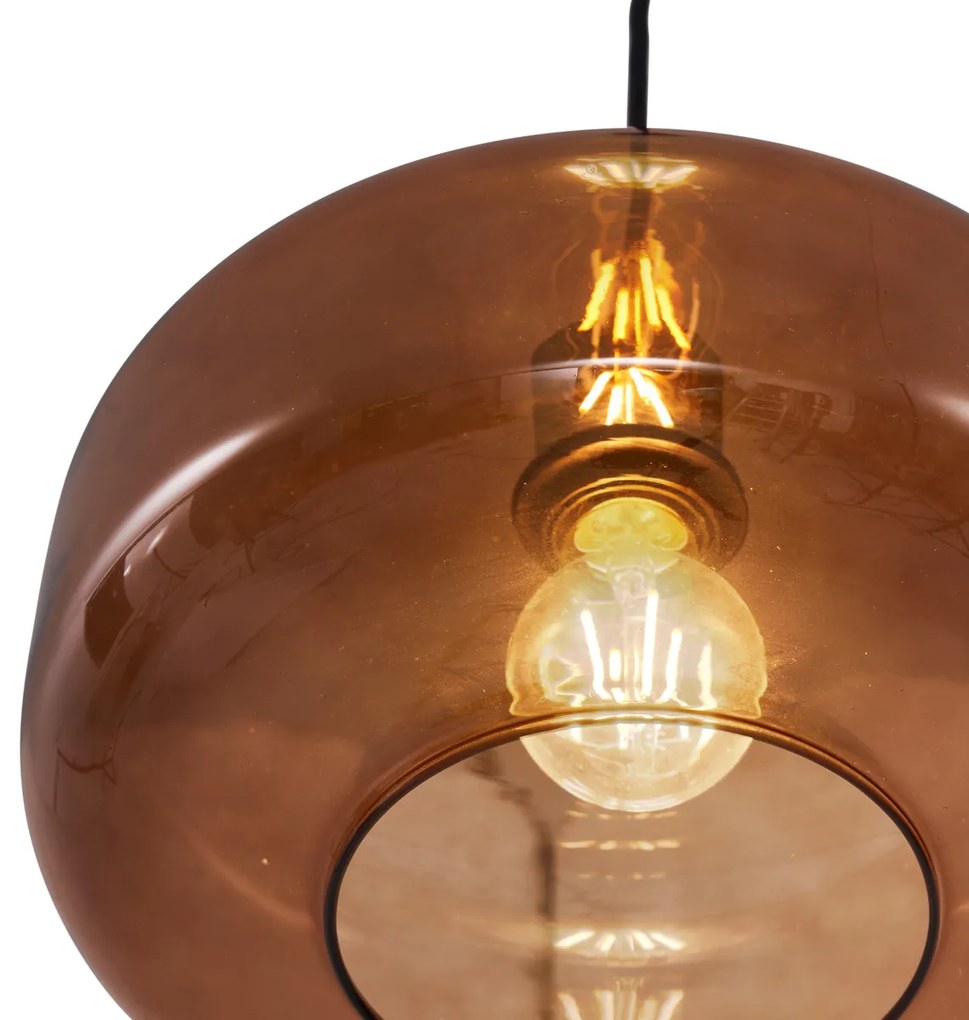 Retrowana lampa wisząca czarna ze szklanym kloszem w kolorze brązu - Bizle Retro Oswietlenie wewnetrzne