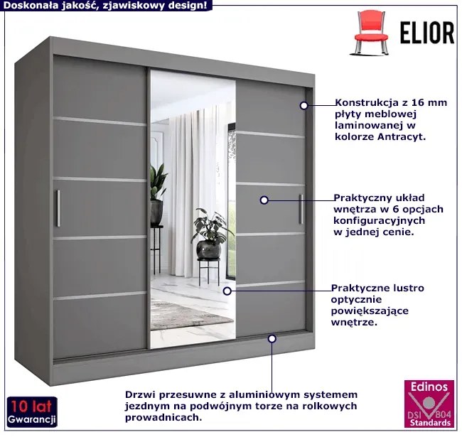 Szafa przesuwna 200 cm antracyt - Marmos 6X