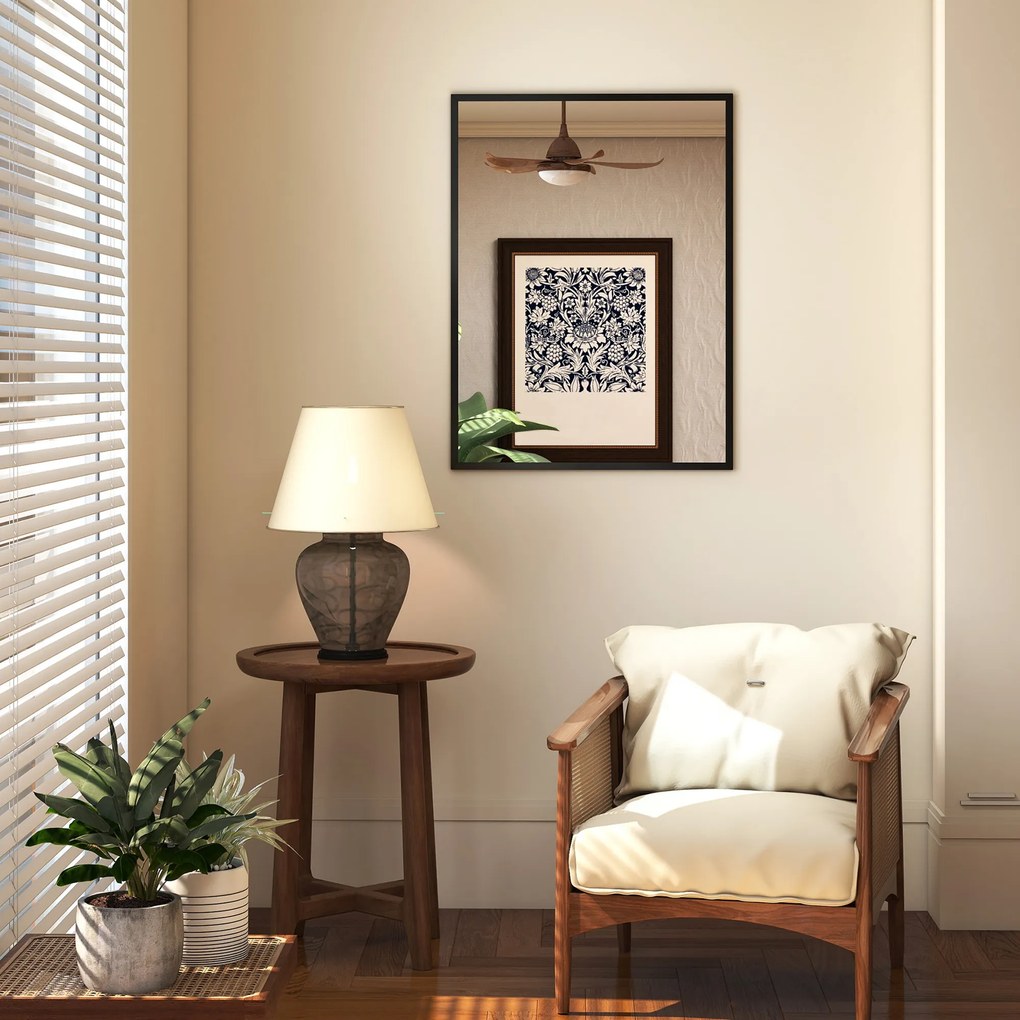 HOMCOM lustro ścienne prostokątne 76 x 101 cm, czarna drewniana rama, idealne do łazienki, salonu lub sypialni | Aosom PL
